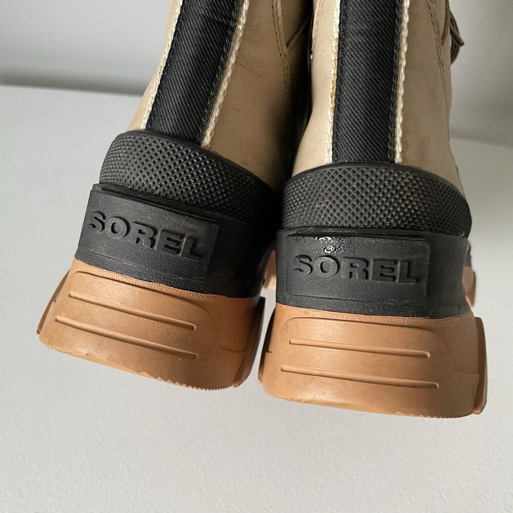 SOREL Brex Waterproof Lace Winter Fall Boot Sandy Tan Black Chunky Sole Size 7 - Picture 8 of 11